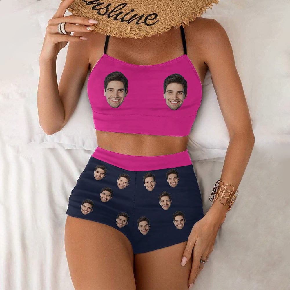 Custom Custom Face Color Matching Boyshorts Bikini Set Personalized High Waisted Sling Bikini Bathing Suit - YesCustom