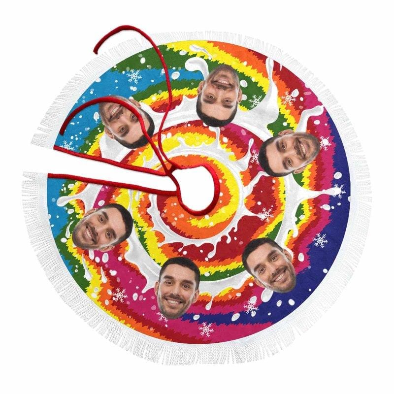 Custom Custom Face Color Swirl Tie-dye Christmas Tree Skirt With Tassel - YesCustom