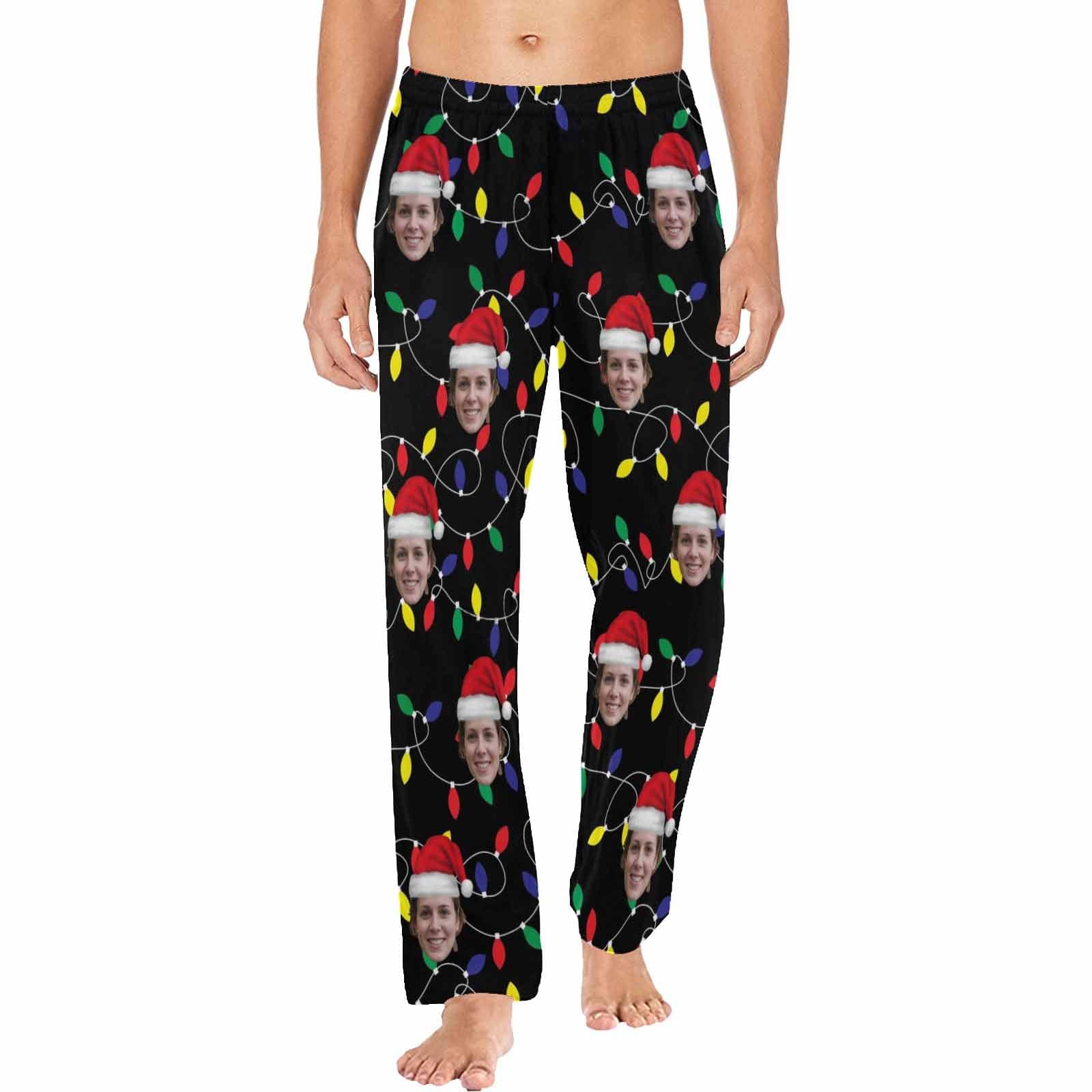 Custom Custom Face Colored Light Bulbs Christmas Red Hat Sleepwear Personalized Women's&Men's Slumber Party Long Pajama Pants - YesCustom