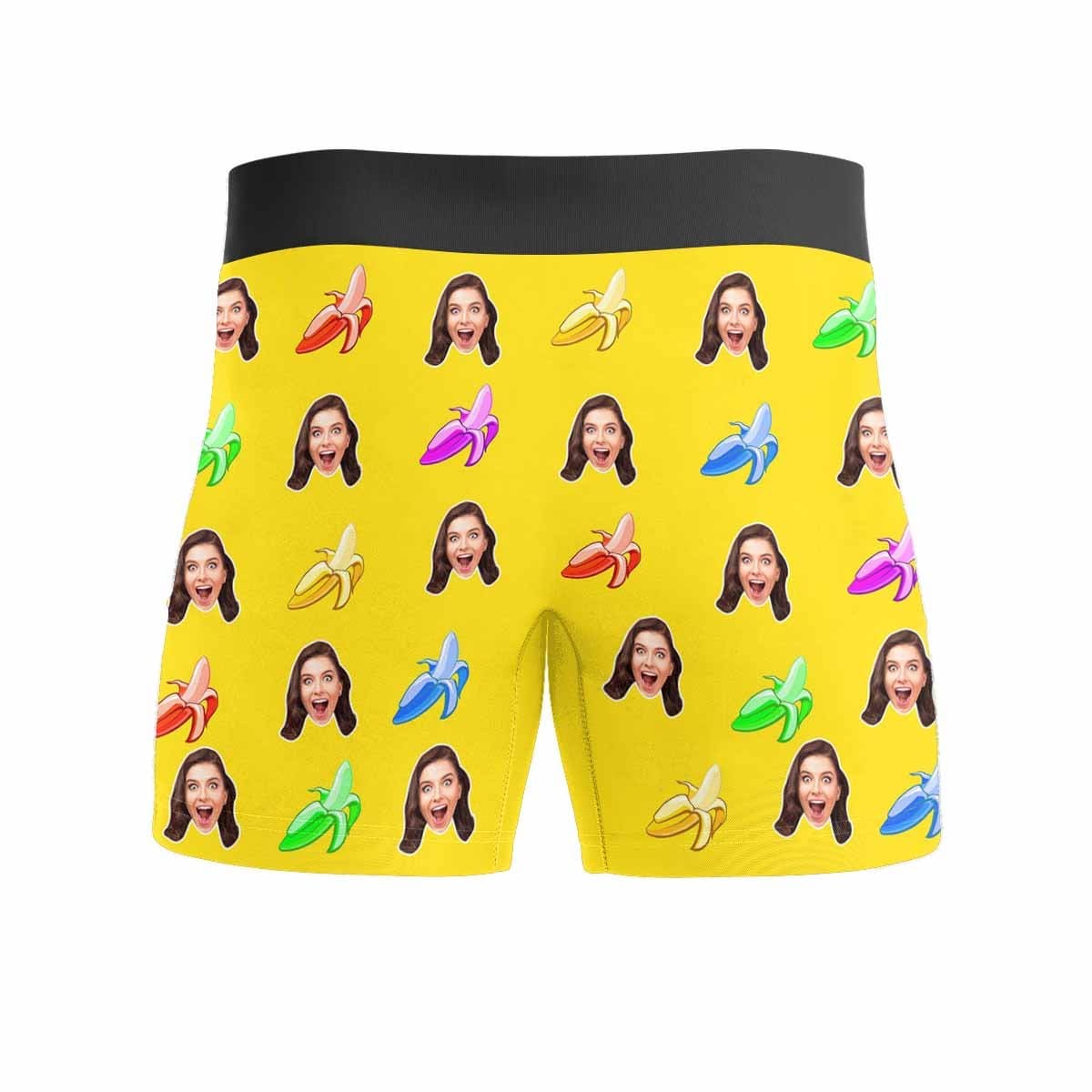Custom Custom Face Colorful Banana Print Boxer Briefs for Him Personalized Underwear with Photo Gift for Men - YesCustom