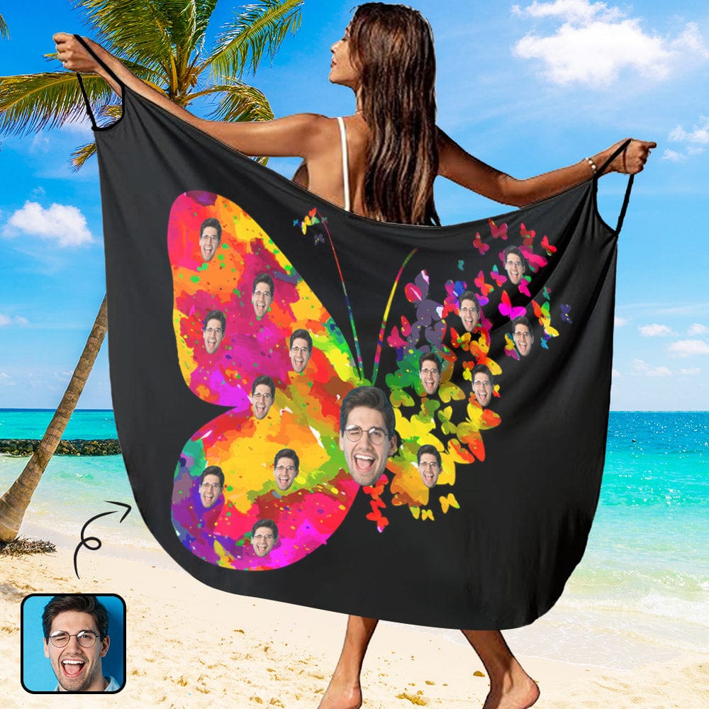 Custom Custom Face Colorful Butterfly Strap Backless Beach Dress Personalized Women's Cover up Beach Dress - YesCustom