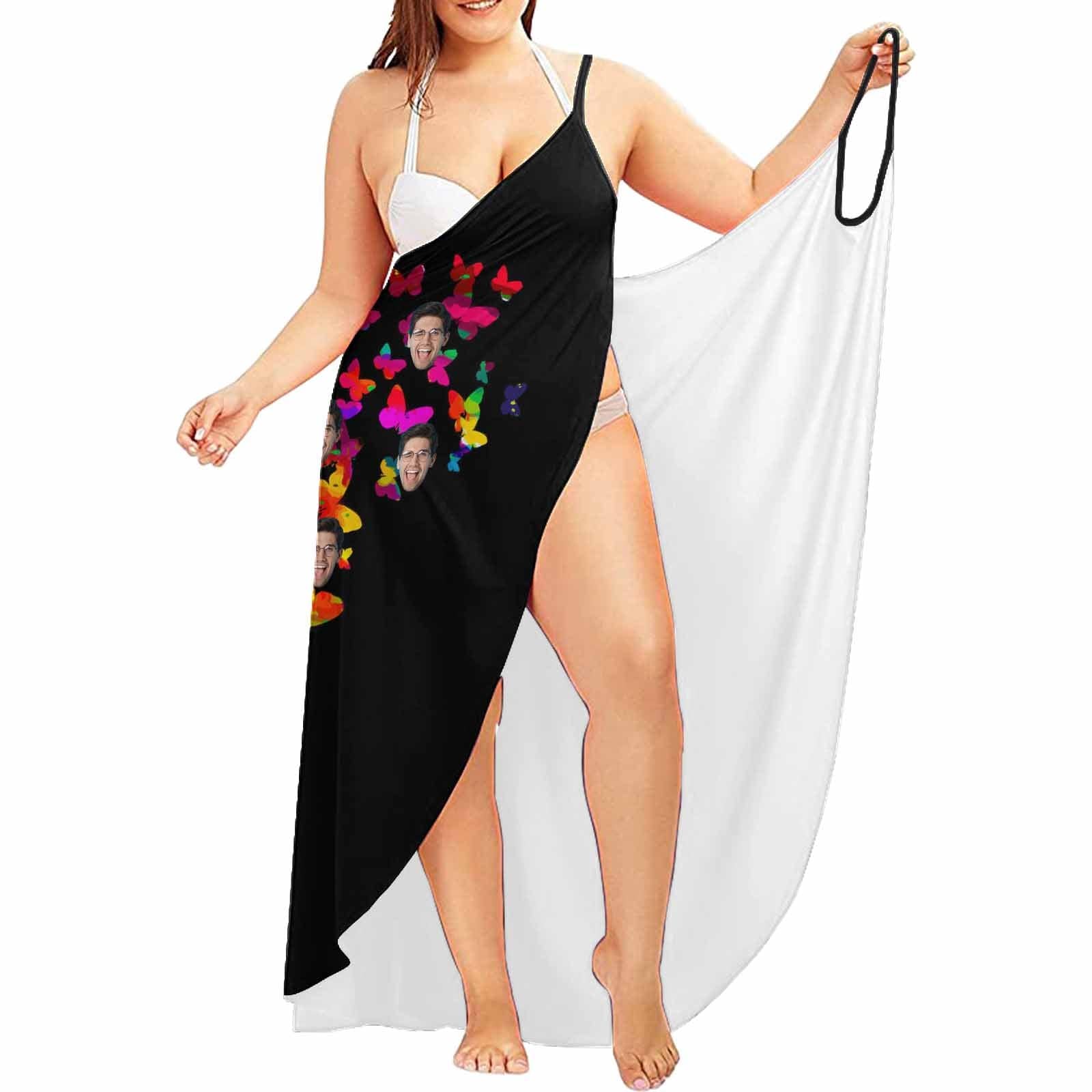 Custom Custom Face Colorful Butterfly Strap Backless Beach Dress Personalized Women's Cover up Beach Dress - YesCustom