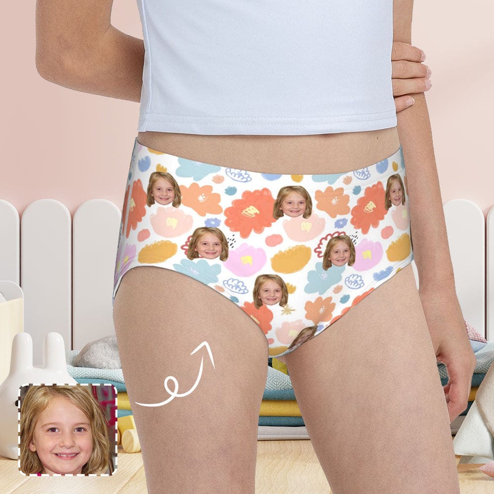 Custom Custom Face Colorful Flower Girl's Underwear Cotton Brief Panties - YesCustom