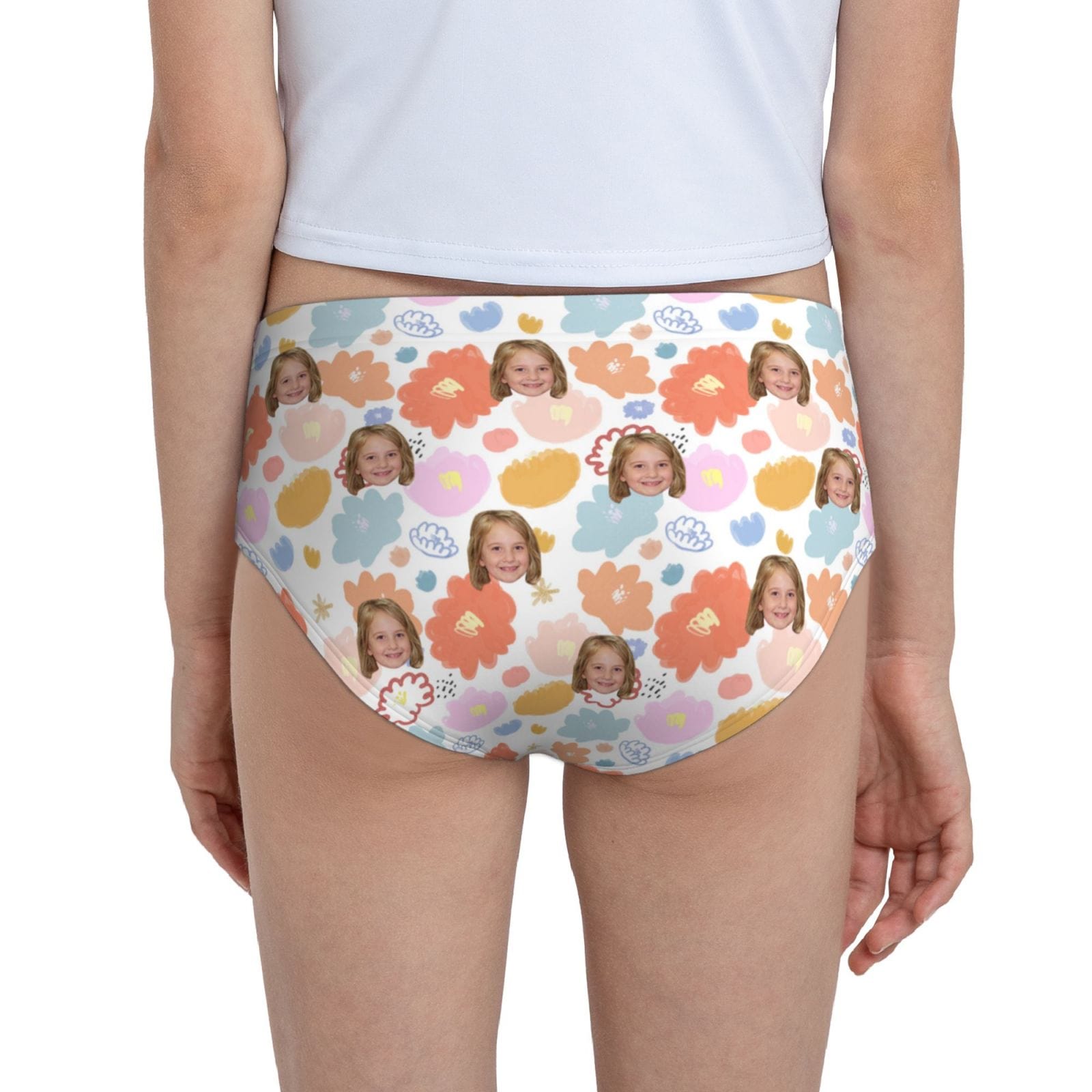 Custom Custom Face Colorful Flower Girl's Underwear Cotton Brief Panties - YesCustom
