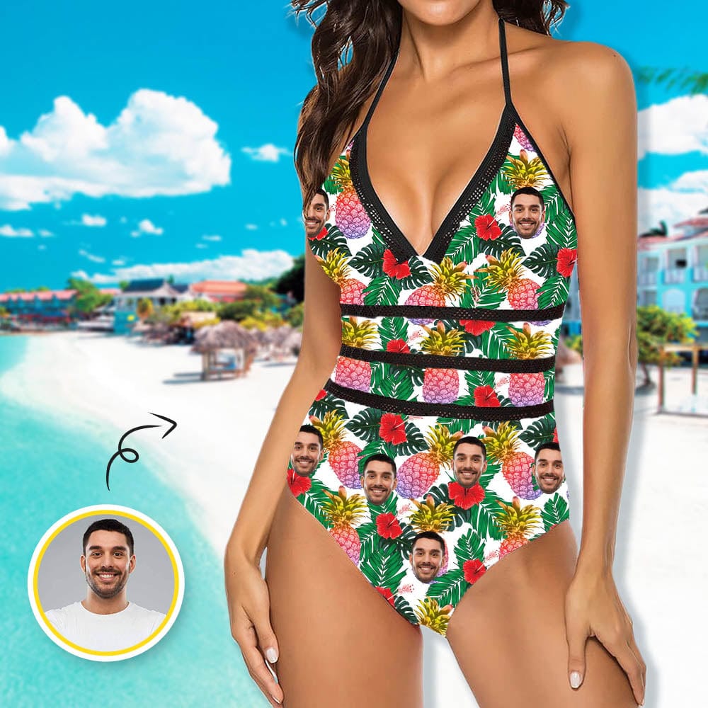 Custom Custom Face Colorful Flower Swimsuit Personalized Women's New Strap One Piece Bathing Suit Holiday Party For Her - YesCustom