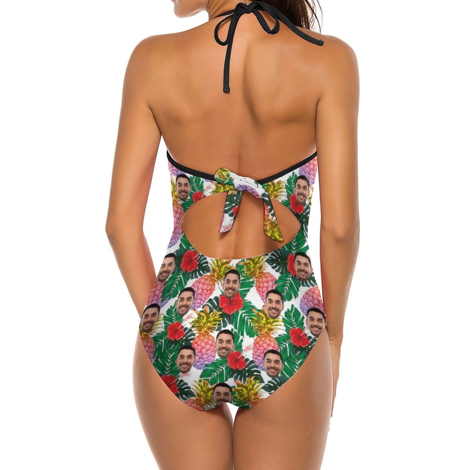 Custom Custom Face Colorful Flower Swimsuit Personalized Women's New Strap One Piece Bathing Suit Holiday Party For Her - YesCustom