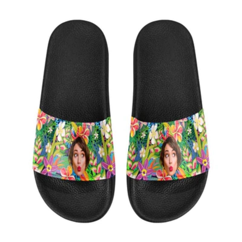 Custom Custom Face Colorful Flowers Sandals Personalized Girlfriend Face Slides - YesCustom