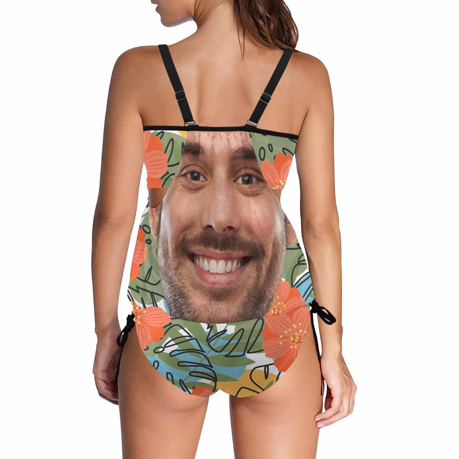 Custom Custom Face Colorful Flowers Swimsuit Personalized Womens Tankini Top Sets Bikini Two Piece Bathing Suit - YesCustom