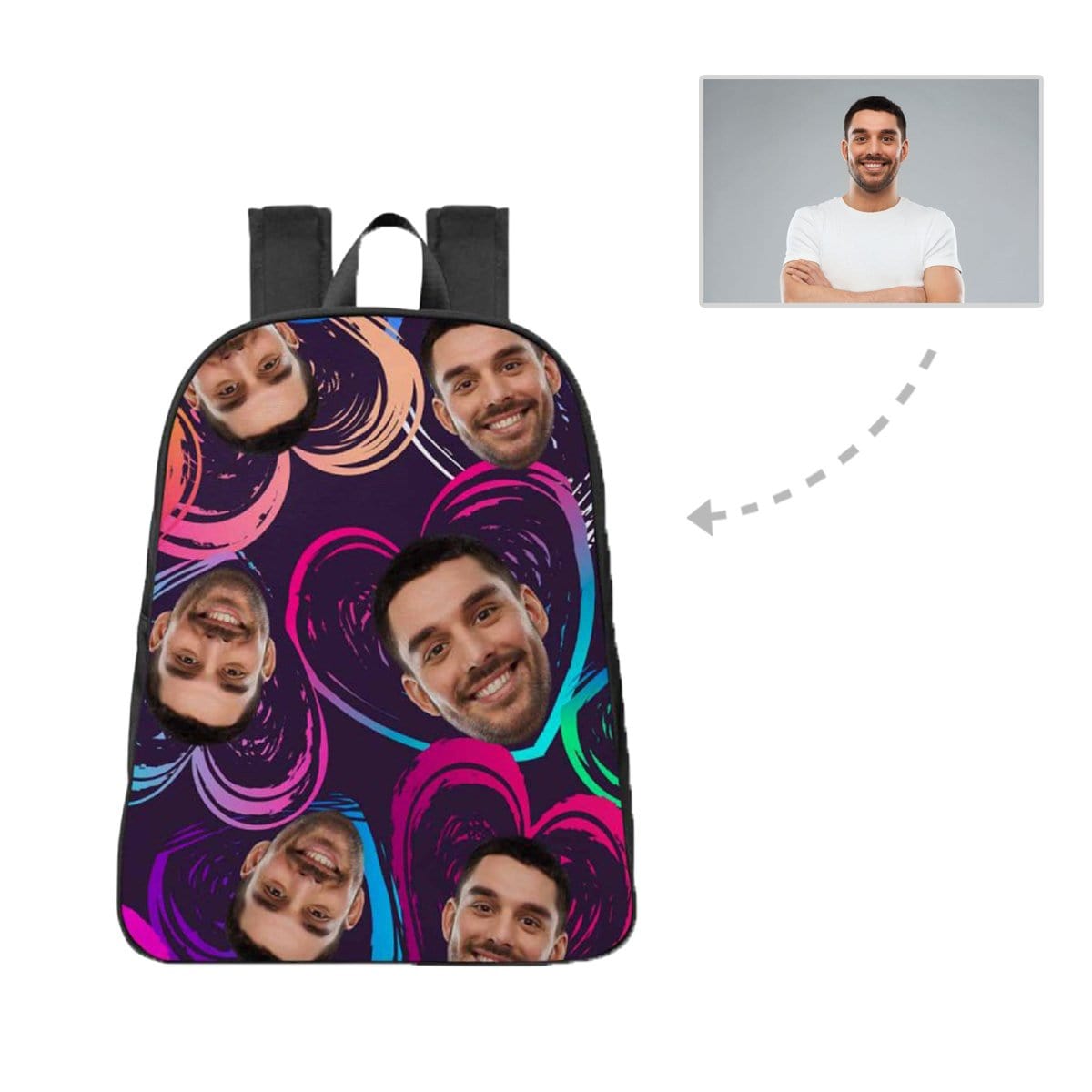 Custom Custom Face Colorful Heart Canvas Backpack - YesCustom