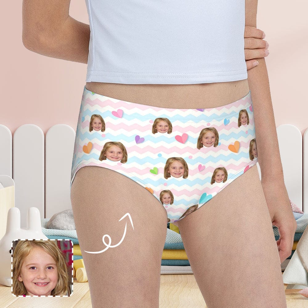 Custom Custom Face Colorful Heart Pink Blue Wave Girl's Underwear Cotton Brief Panties - YesCustom