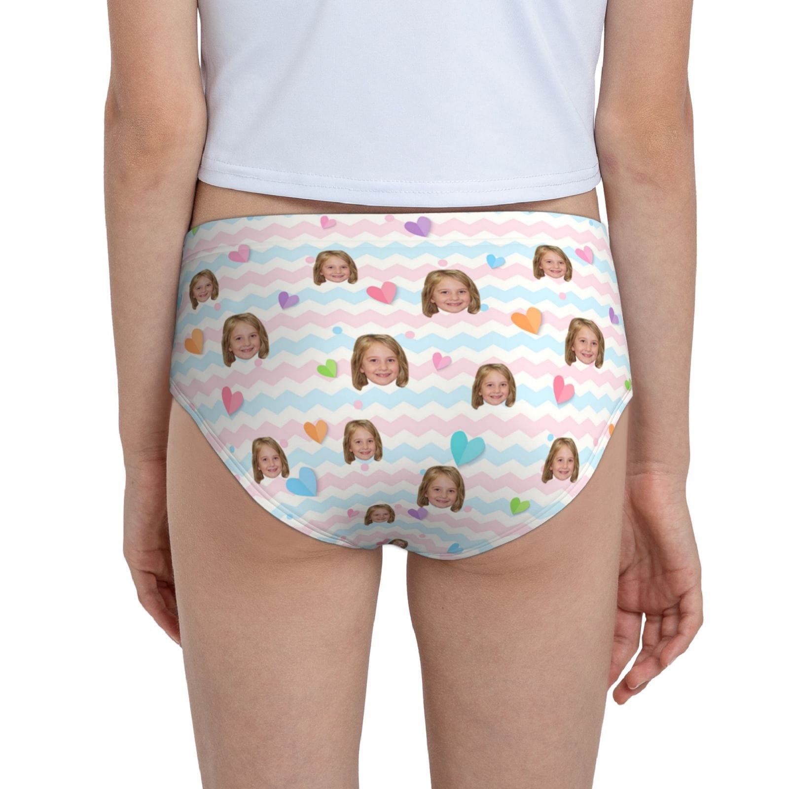 Custom Custom Face Colorful Heart Pink Blue Wave Girl's Underwear Cotton Brief Panties - YesCustom