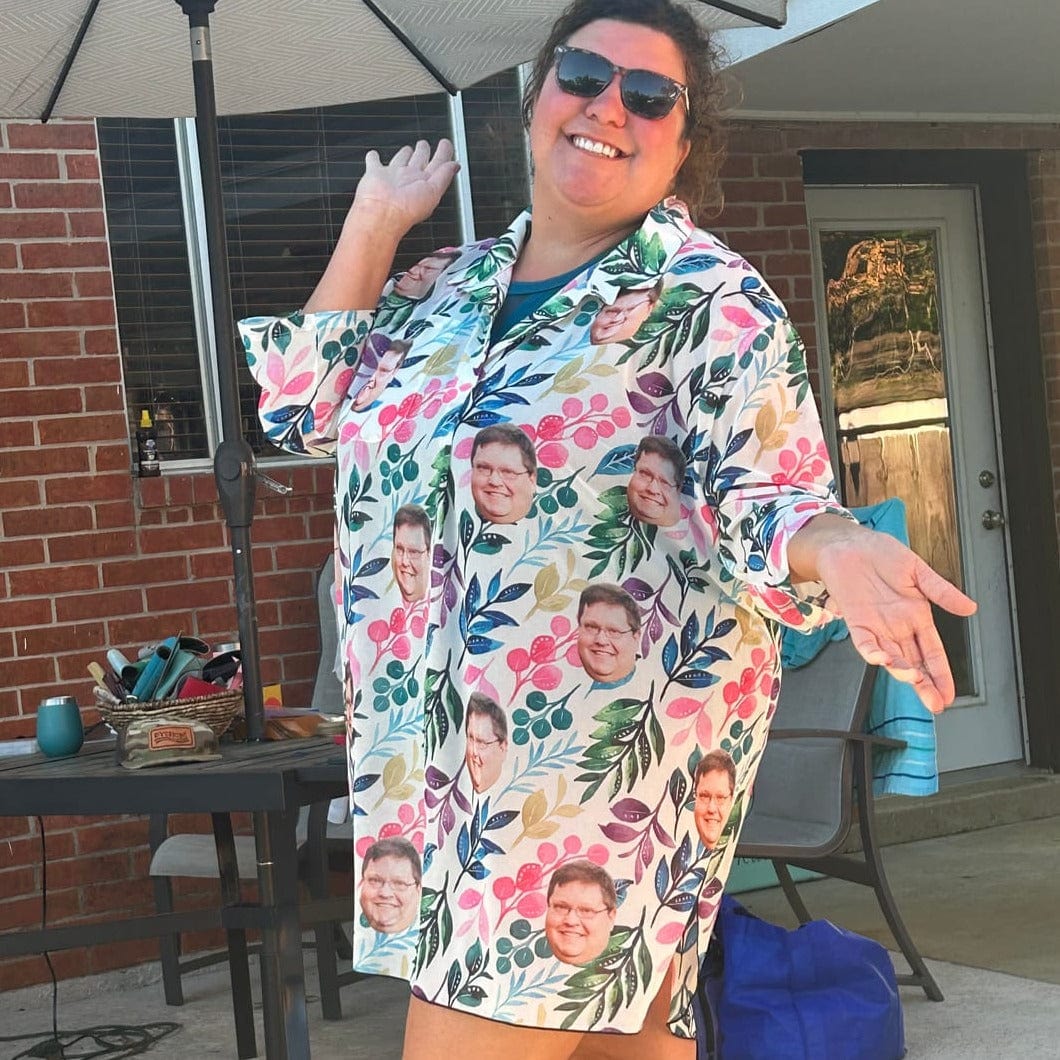 Custom Custom Face Colorful Leaf Chiffon Shirt Dress Cover Up Personalized Women's V-Neck Bikini Beach Tunic Top - YesCustom