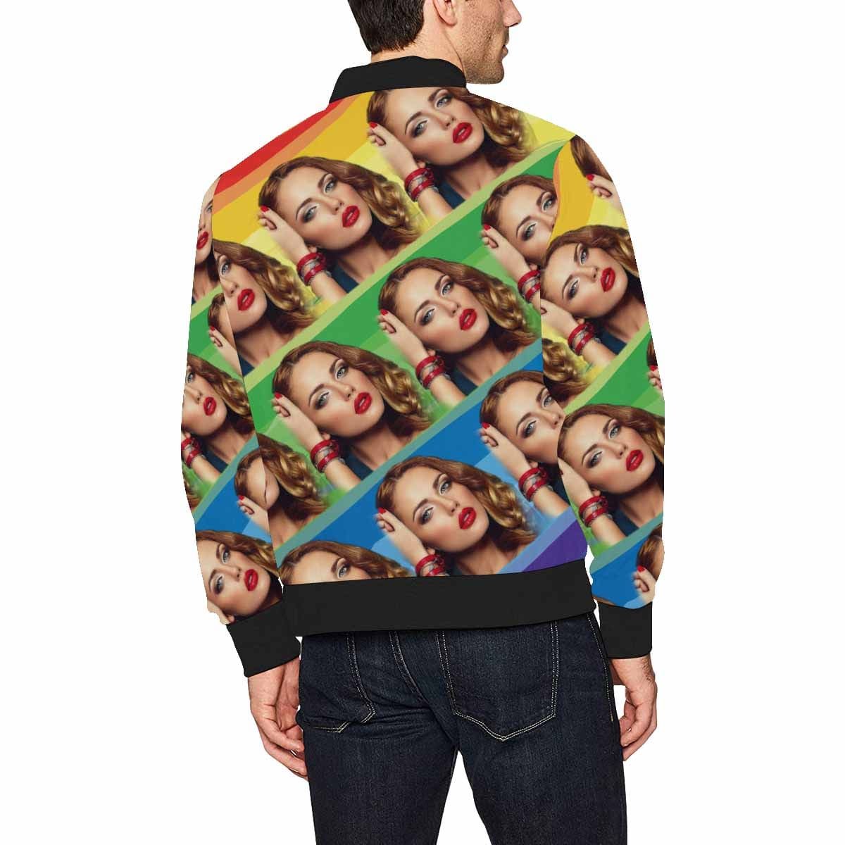 Custom Custom Face Colorful Stripes Men's Bomber Jacket - YesCustom