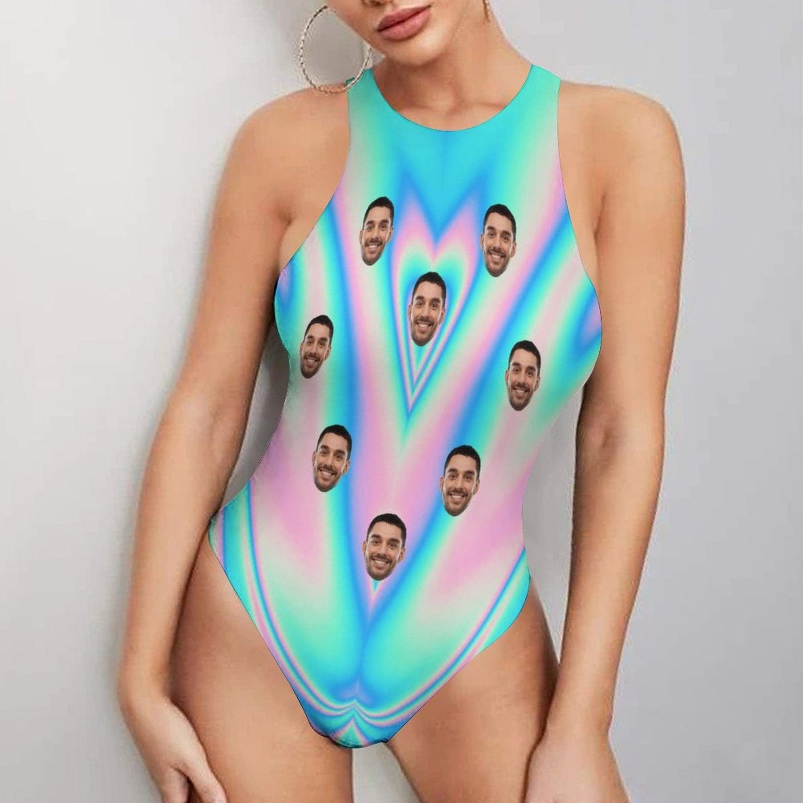 Custom Custom Face Colorful Swimsuit Personalized Bathing Suits Women's Vest Bodysuit Swimsuit Honeymoons For Her - YesCustom