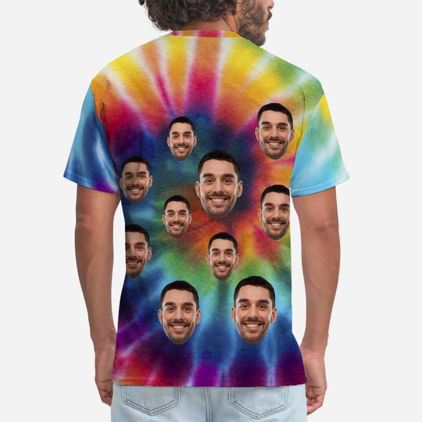 Custom Custom Face Colorful Tee Tie-dye Personalized Men's All Over Print T-shirts with Photo - YesCustom