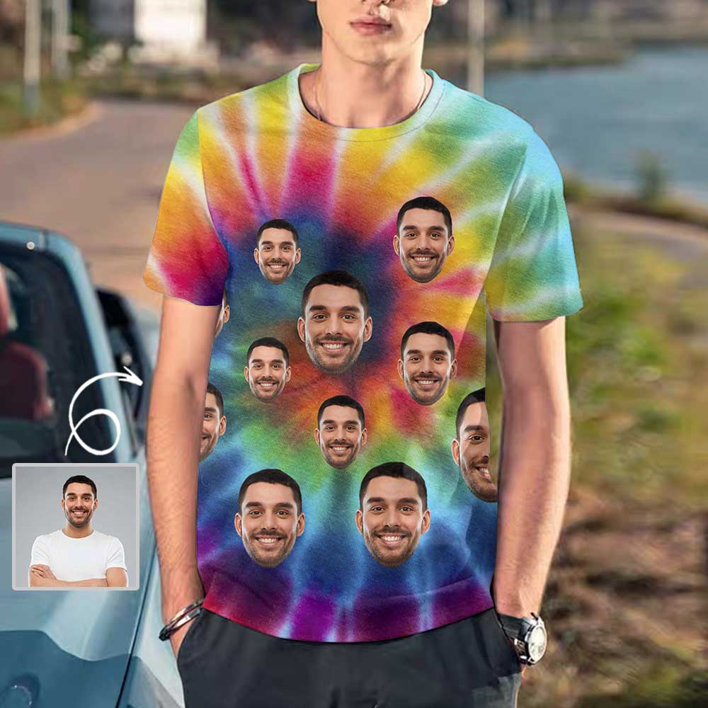 Custom Custom Face Colorful Tee Tie-dye Personalized Men's All Over Print T-shirts with Photo - YesCustom