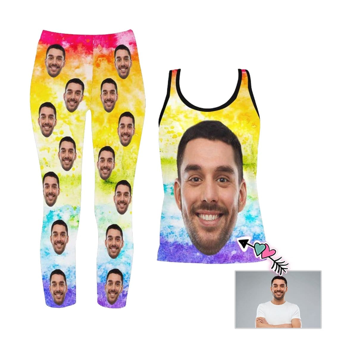 Custom Custom Face Colorful Women's 2 Piece Stretchy Racerback Tank & Legging Set - YesCustom