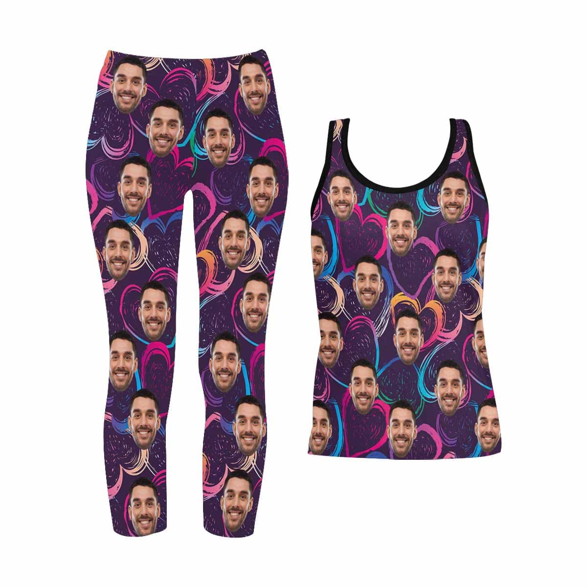 Custom Custom Face Colorful Women's 2 Piece Stretchy Racerback Tank & Legging Set - YesCustom