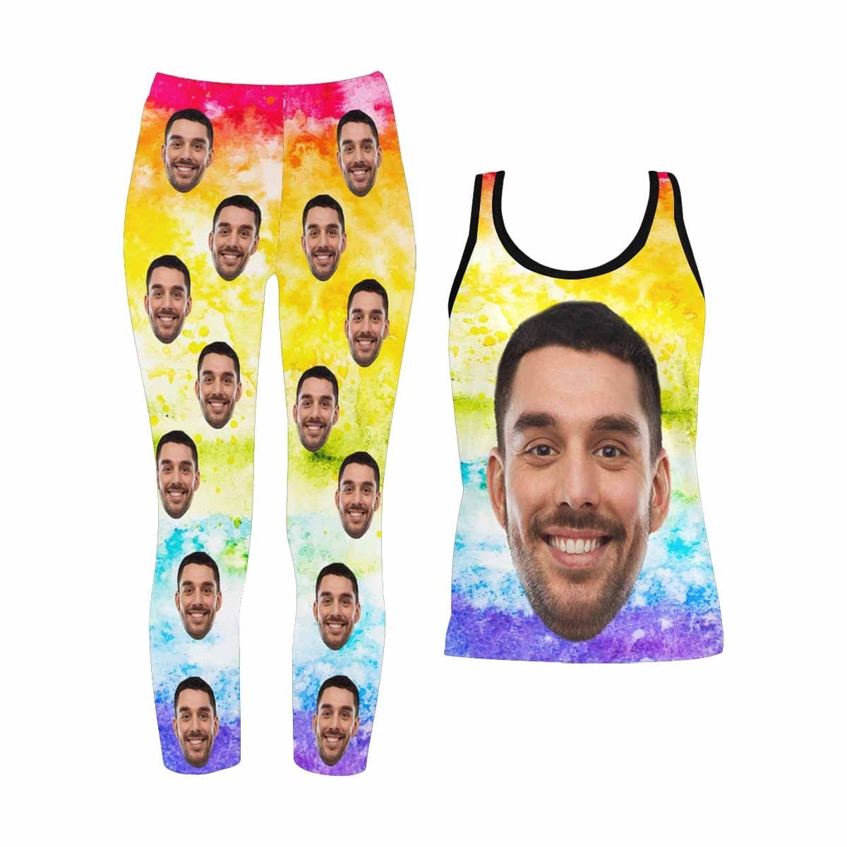 Custom Custom Face Colorful Women's 2 Piece Stretchy Racerback Tank & Legging Set - YesCustom