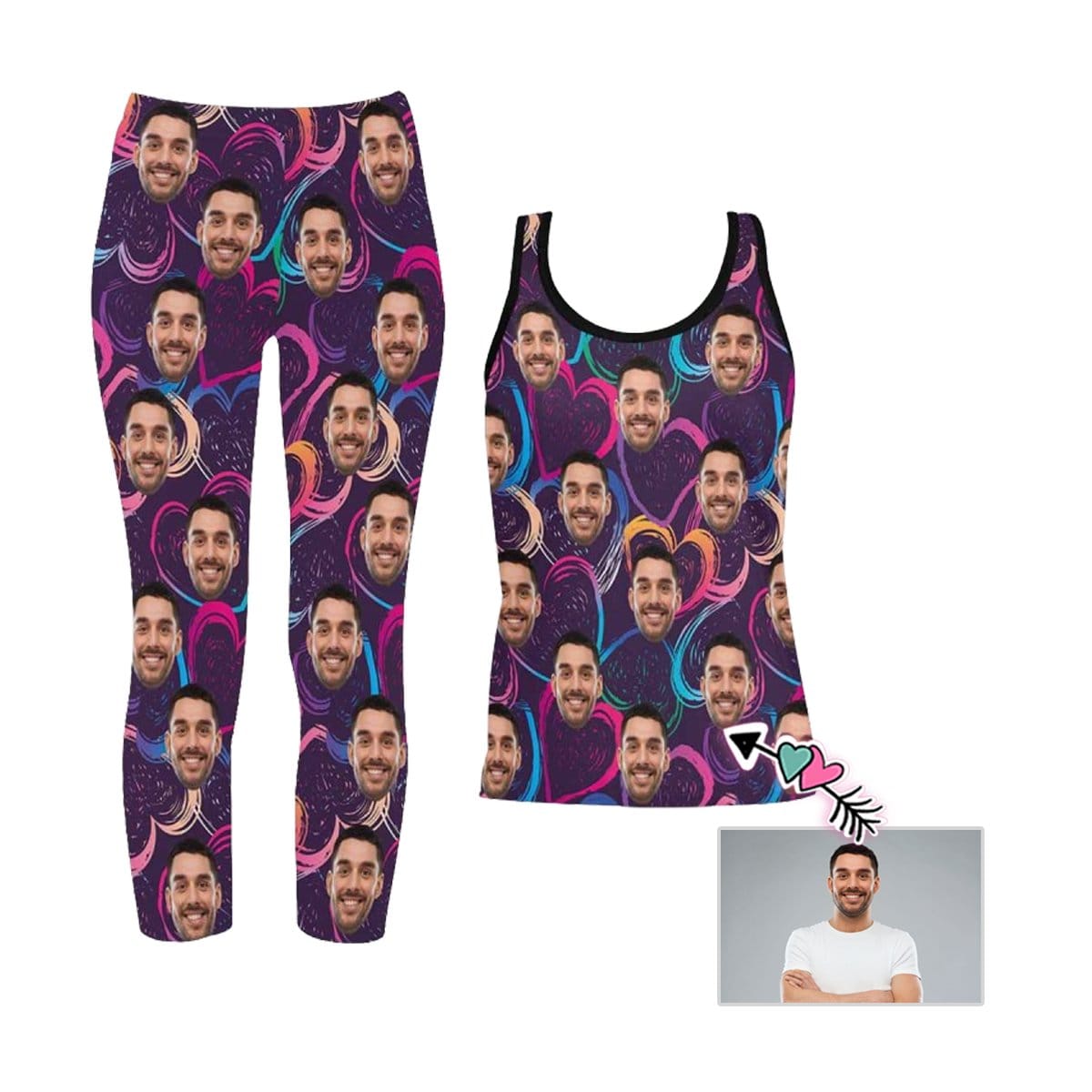Custom Custom Face Colorful Women's 2 Piece Stretchy Racerback Tank & Legging Set - YesCustom