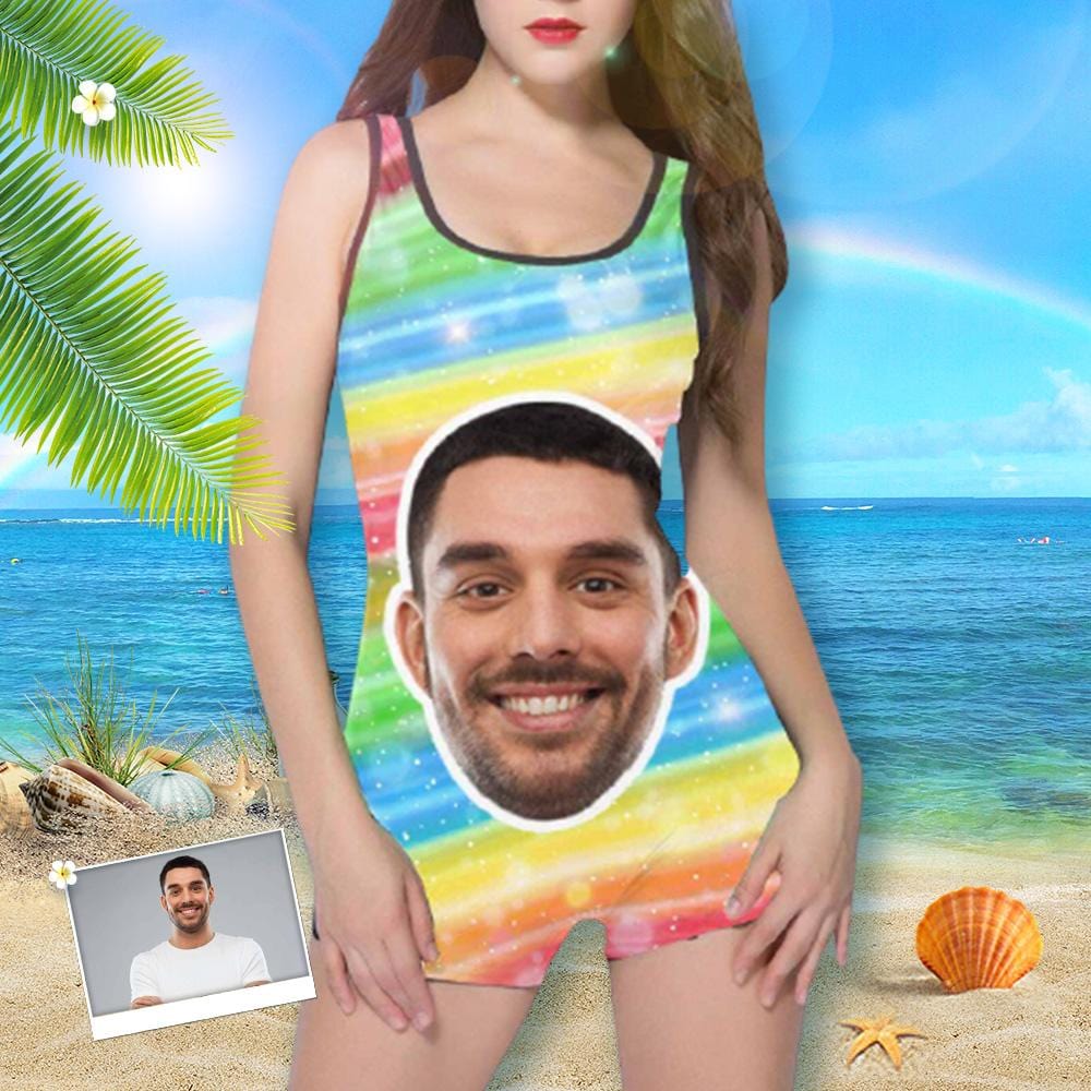 Custom Custom Face Colorful Women's One Piece Boyleg Swimsuit - YesCustom