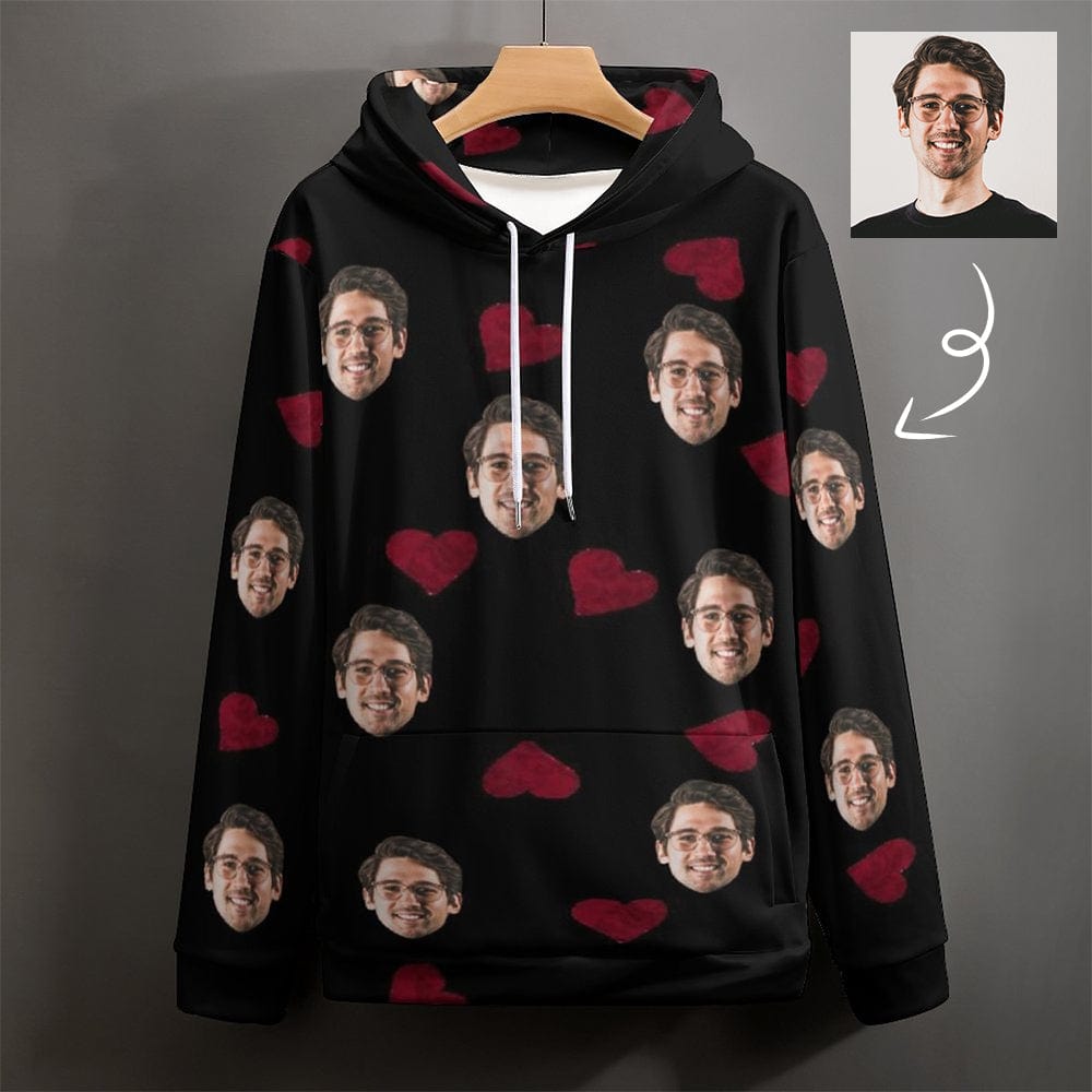 Custom Custom Face Cool Hoodie Designs Love Heart Large Size Personalized Face Unisex Loose Hoodie Custom Top Outfits - YesCustom