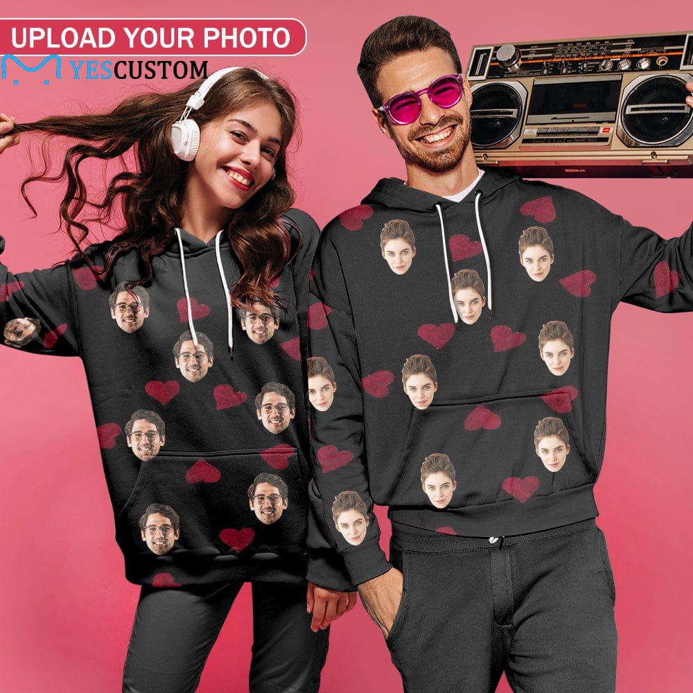 Custom Custom Face Cool Hoodie Designs Love Heart Large Size Personalized Face Unisex Loose Hoodie Custom Top Outfits - YesCustom