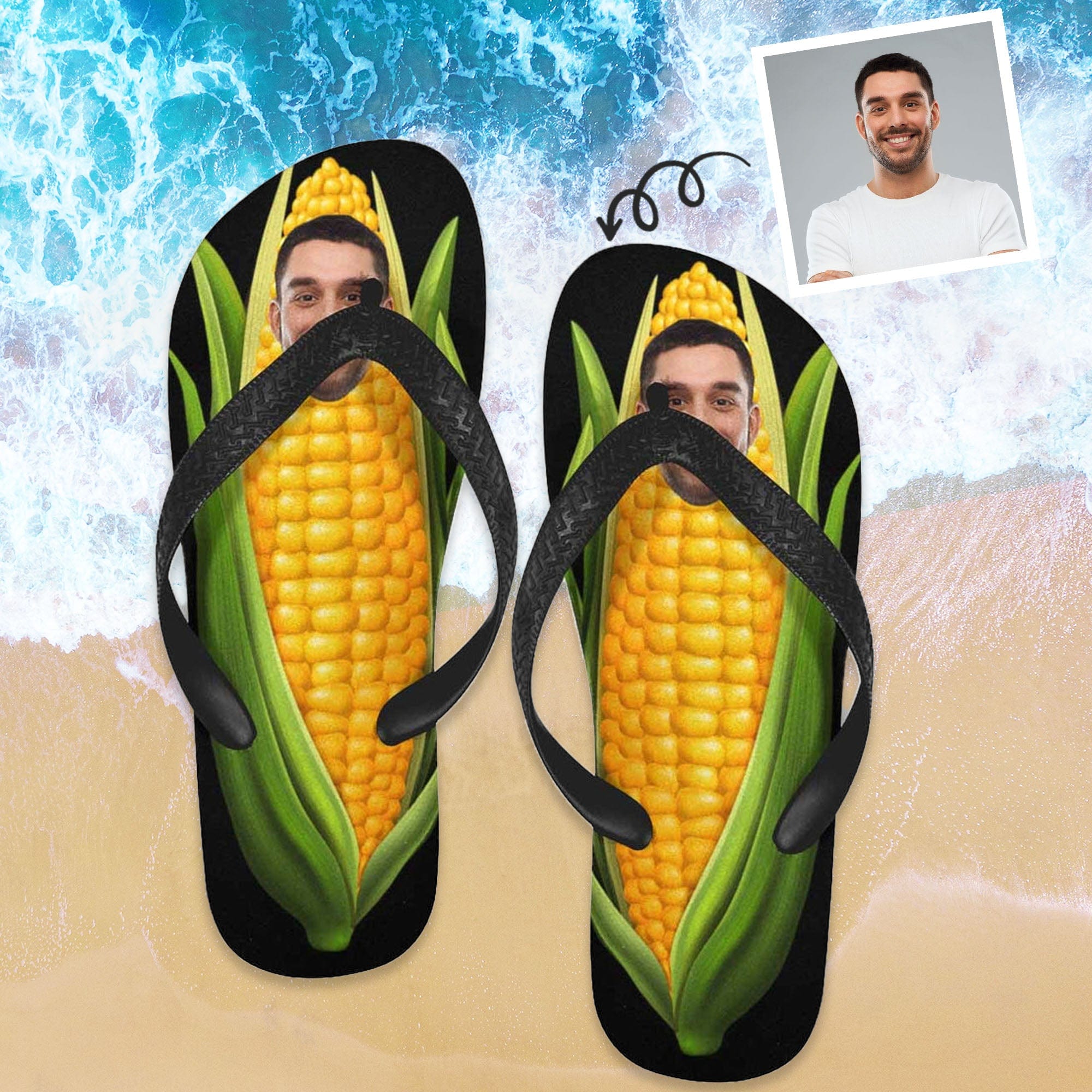 Custom Custom Face Corn Flip Flops For Both Man And Woman Funny Gift For Vacation,Wedding Ideas For Guests - YesCustom