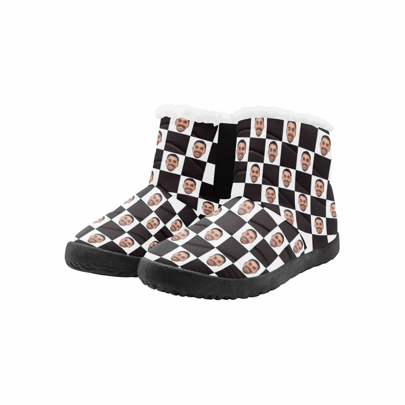Custom Custom Face Cotton-Padded Shoes with Black and White Plaid for Men Women - YesCustom