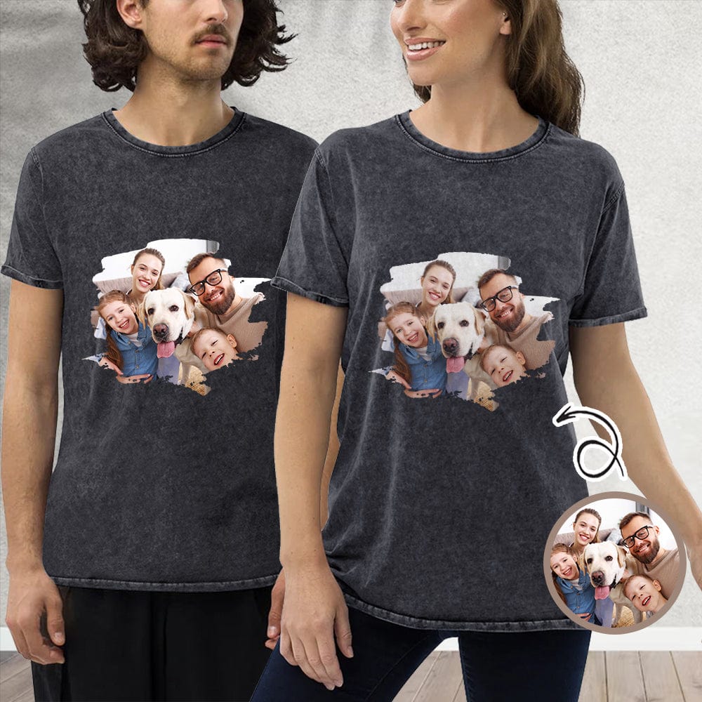 Custom Custom Face Cotton Personlized Family Casual Couple Denim T-Shirt - YesCustom