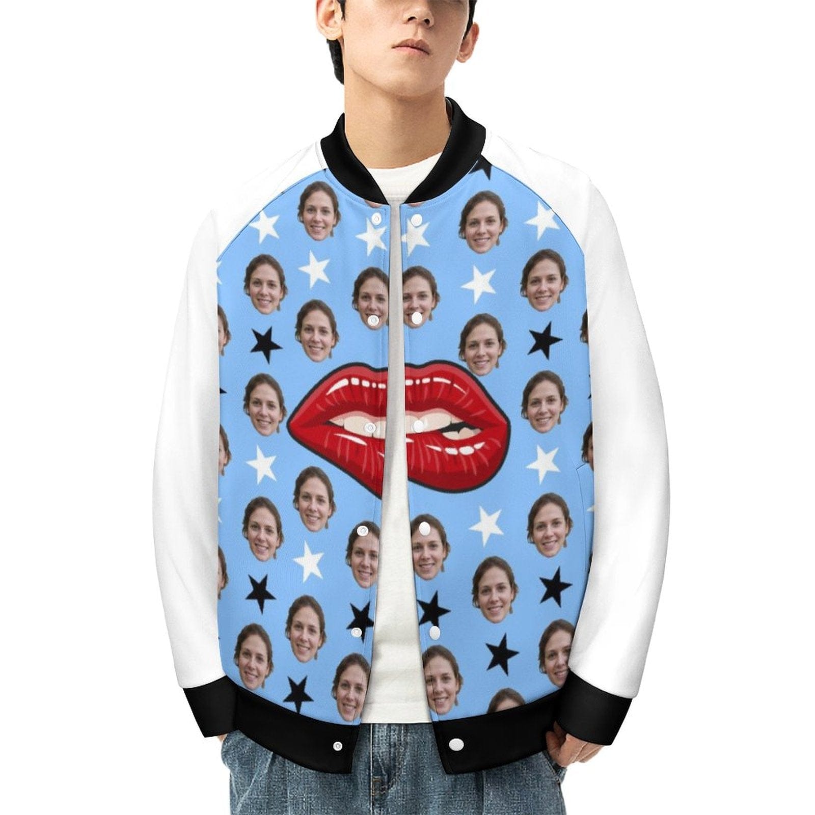 Custom Custom Face Couple Lip Women/Men's Bomber Jacket Unisex Outerwear - YesCustom