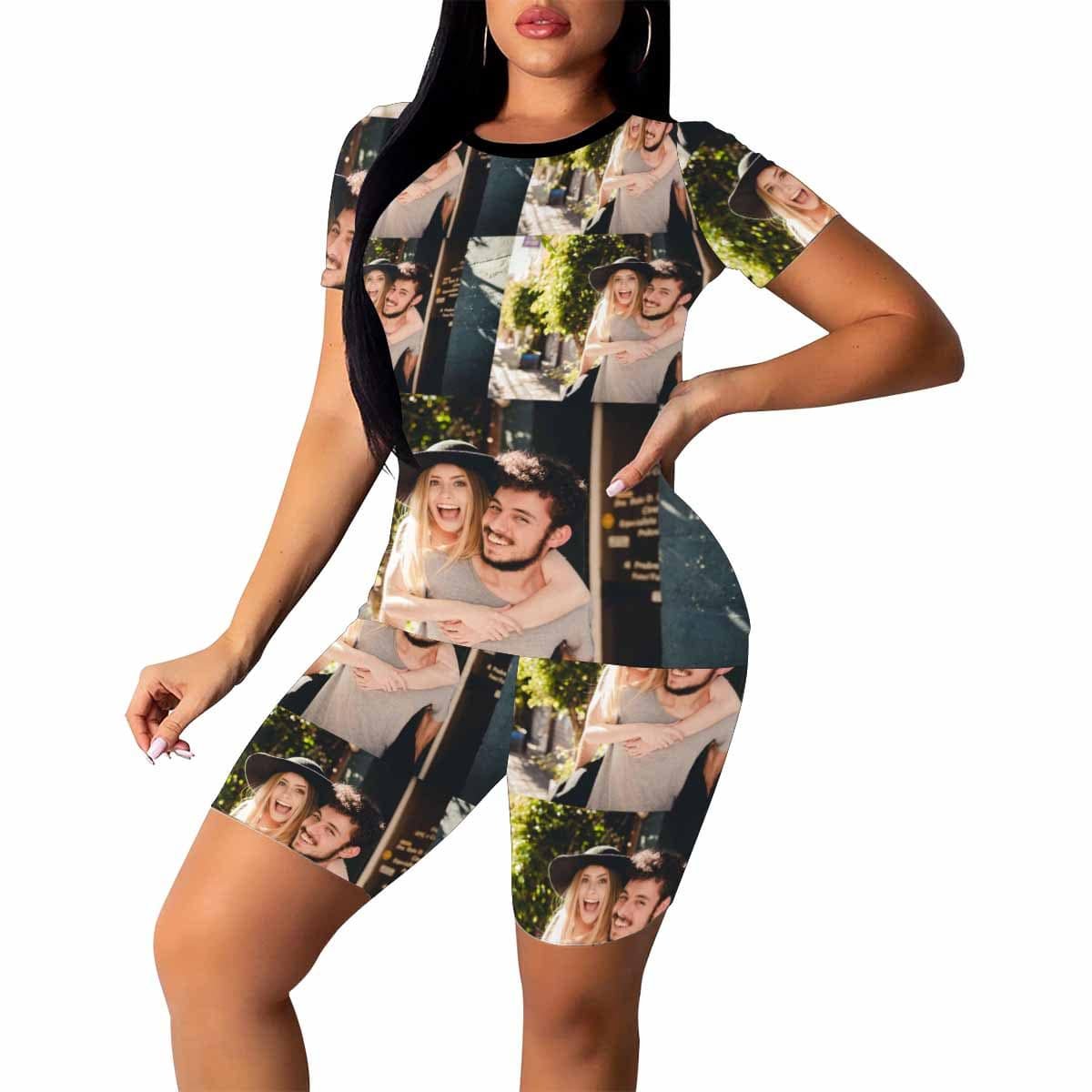 Custom Custom Face Couple Photo Women's Short Yoga Set - YesCustom