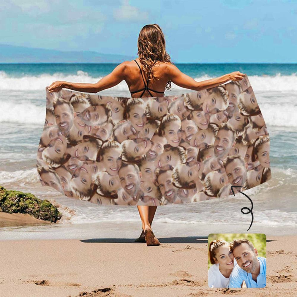 Custom Custom Face Couple Seamless Beach Towel Quick-Dry, Sand-Free, Super Absorbent, Non-Fading, Beach&Bath Towel Beach Blanket Personalized Beach Towel Funny Selfie Gift - YesCustom