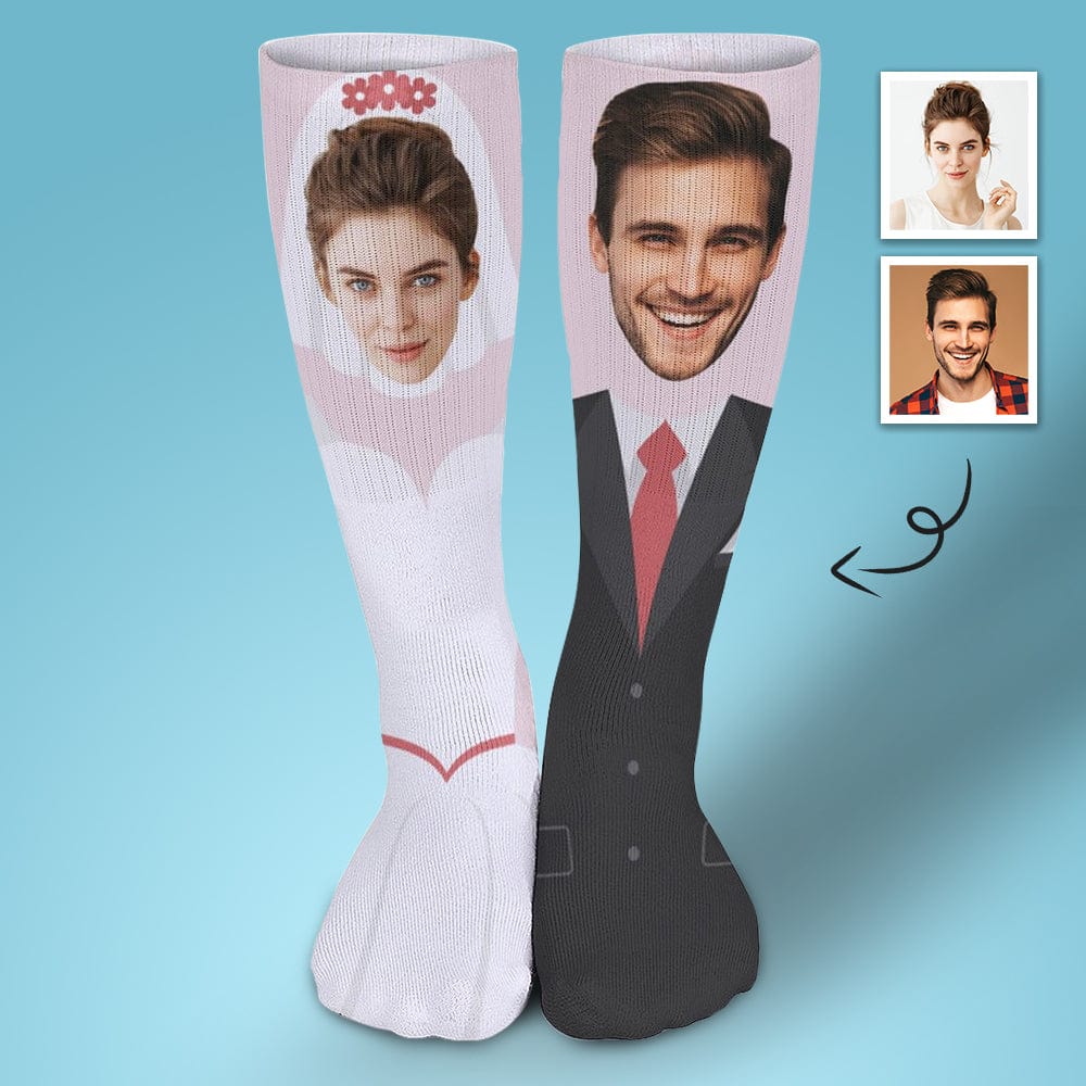 Custom Custom Face Couple Sublimated Crew Socks Wedding Socks Personalized Funny Photo Socks Gift - YesCustom