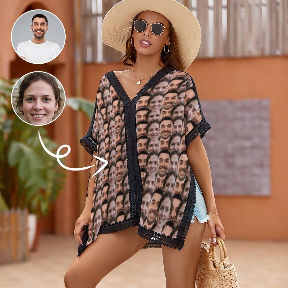 Custom Custom Face Couple Women's Bikini Swimsuit Cover Up - YesCustom