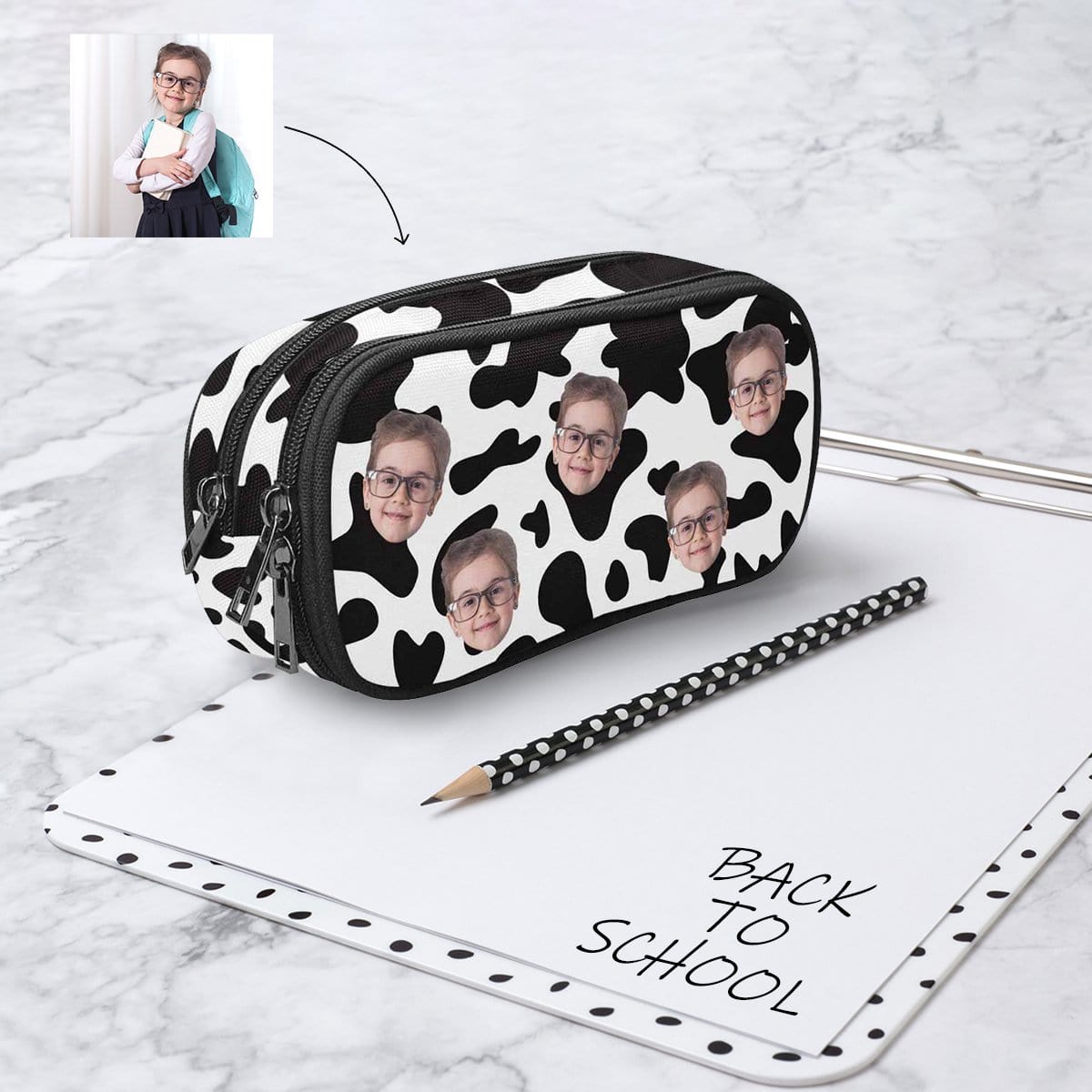 Custom Custom Face Cow Black&White Pencil Pouch - YesCustom