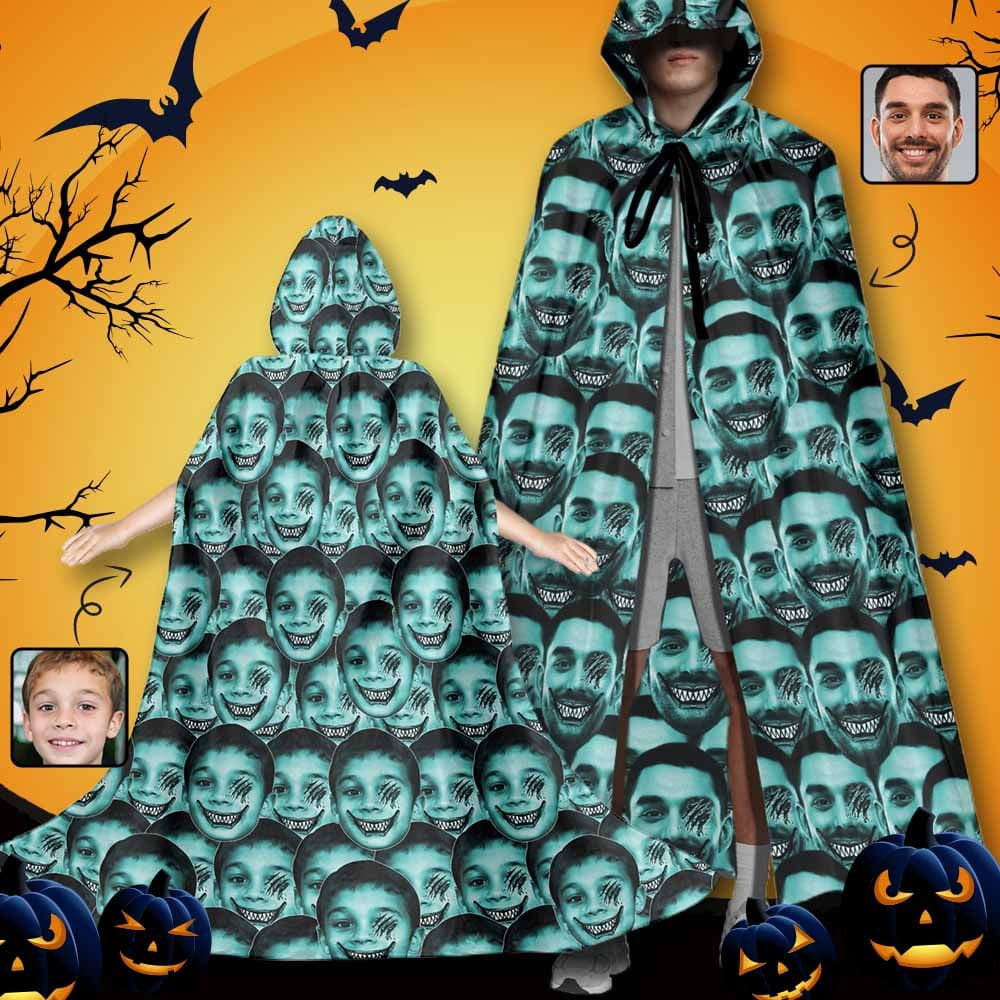 Custom Custom Face Crazy Unisex Hooded Halloween Cloak for Adult and Kids Cosplay Costumes Wizard Cape with Hat - YesCustom
