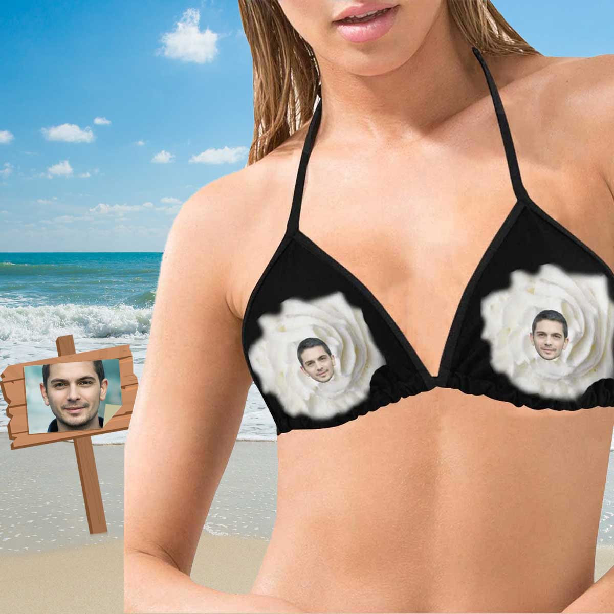 Custom Custom Face Cream Personalized Bikini Swimsuit Top - YesCustom