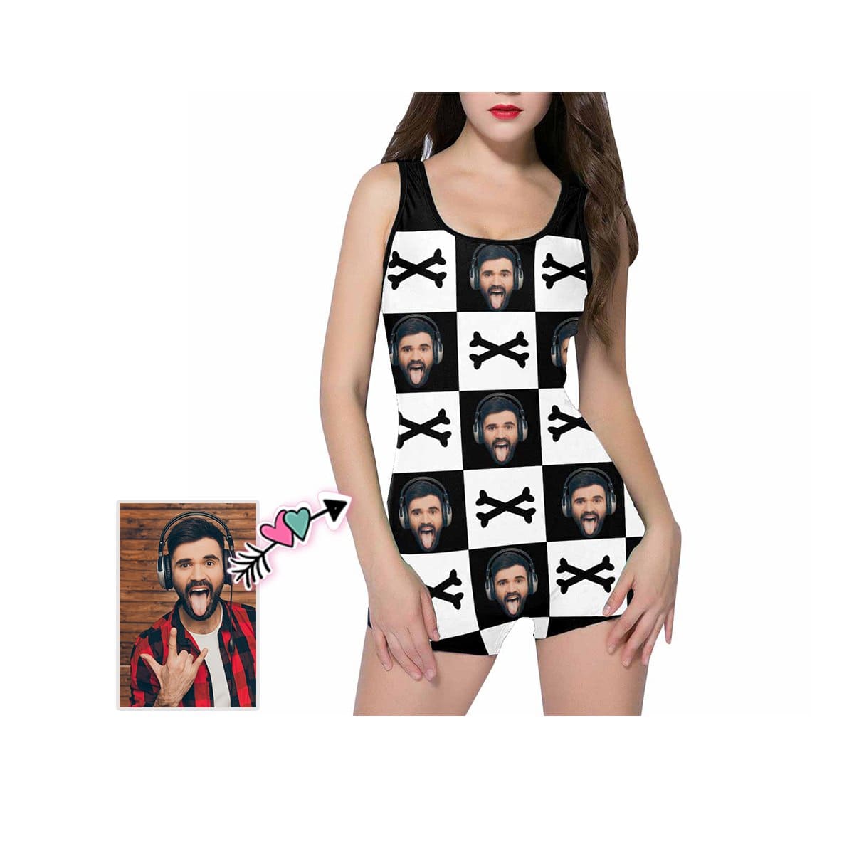 Custom Custom Face Crossbones Swimsuit Personalized Women's One Piece Boyleg Bathing Suit Funny Gift Idea - YesCustom