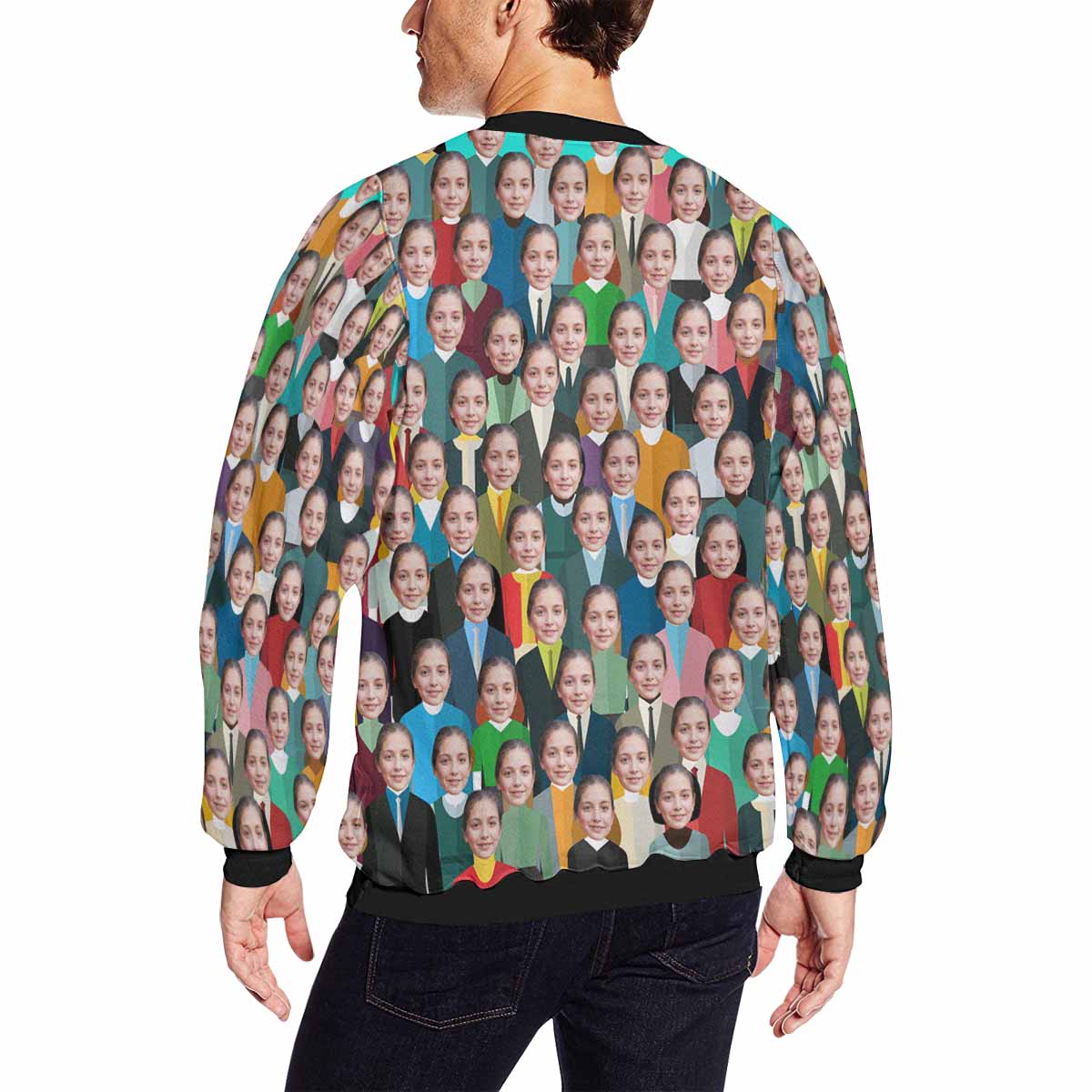 Custom Custom Face Crowd Loose Sweatshirt Personalized Face All Over Print Crewneck Loose Sweatshirt - YesCustom