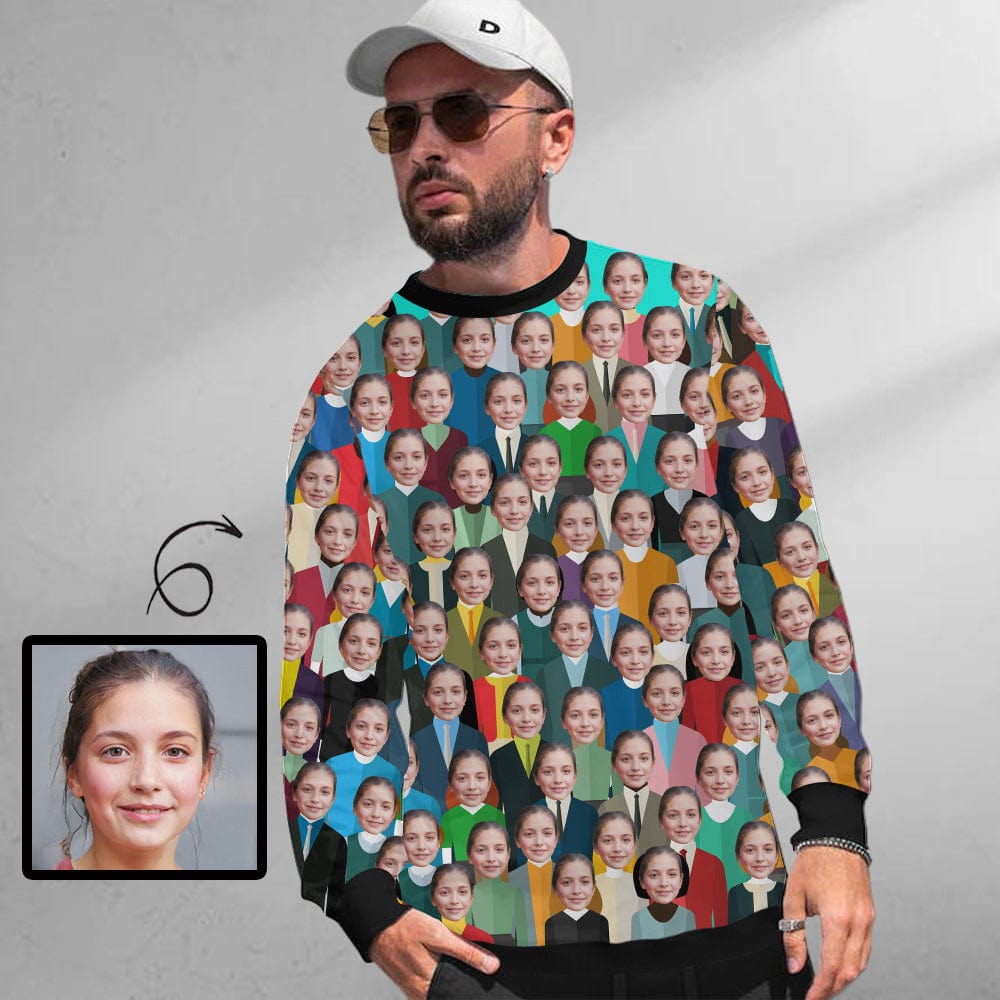 Custom Custom Face Crowd Loose Sweatshirt Personalized Face All Over Print Crewneck Loose Sweatshirt - YesCustom