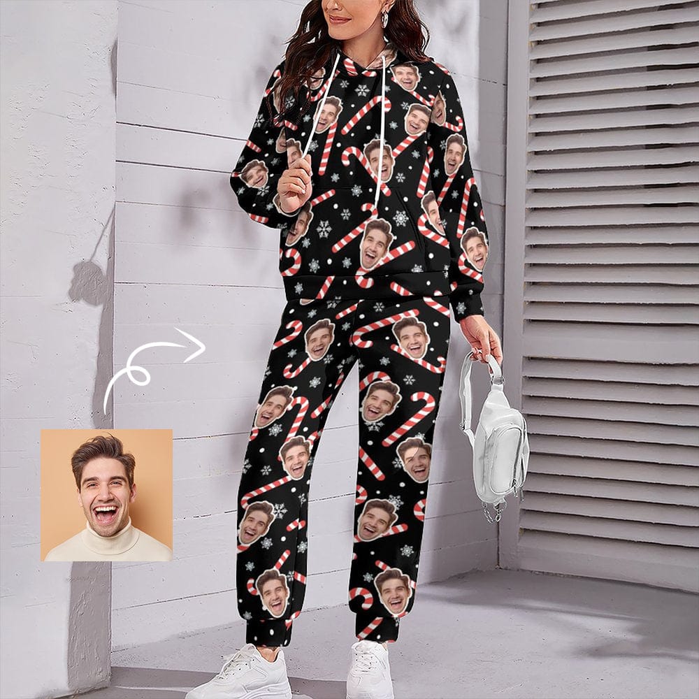 Custom Custom Face Crutch Snowflake Hoodie Sweatpant Set Personalized Unisex Loose Hoodie Top Outfits - YesCustom