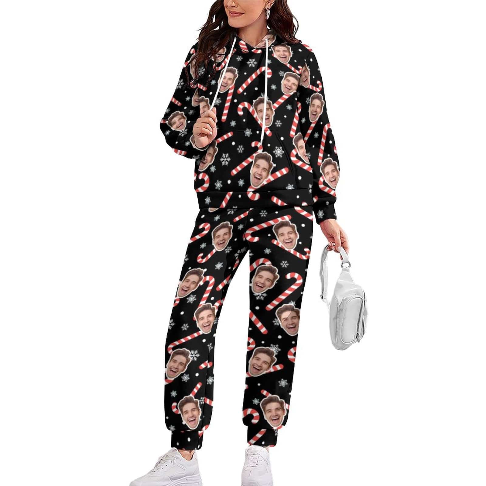 Custom Custom Face Crutch Snowflake Hoodie Sweatpant Set Personalized Unisex Loose Hoodie Top Outfits - YesCustom