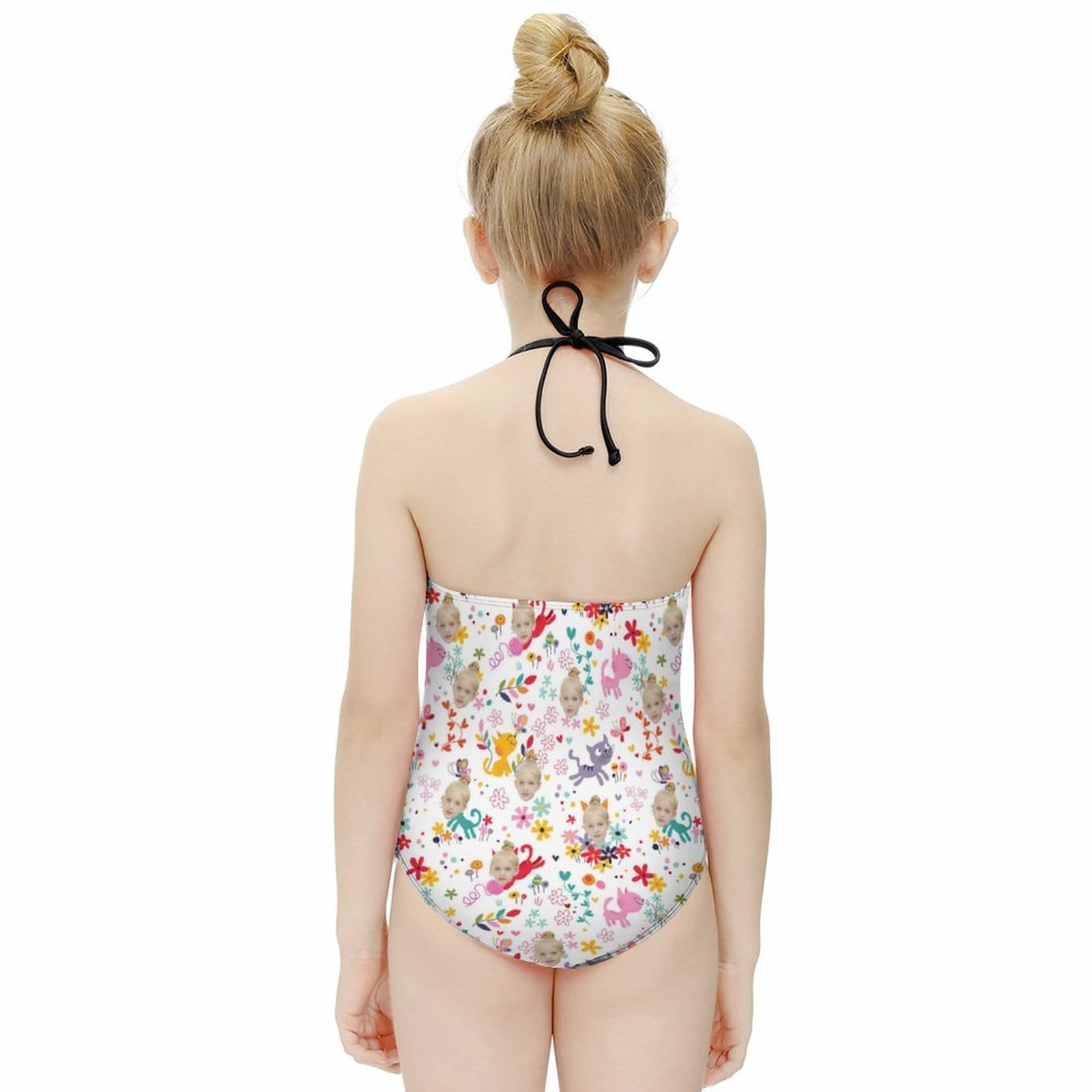 Custom Custom Face Cute Cat Kid's Neck Strap Swimsuit - YesCustom