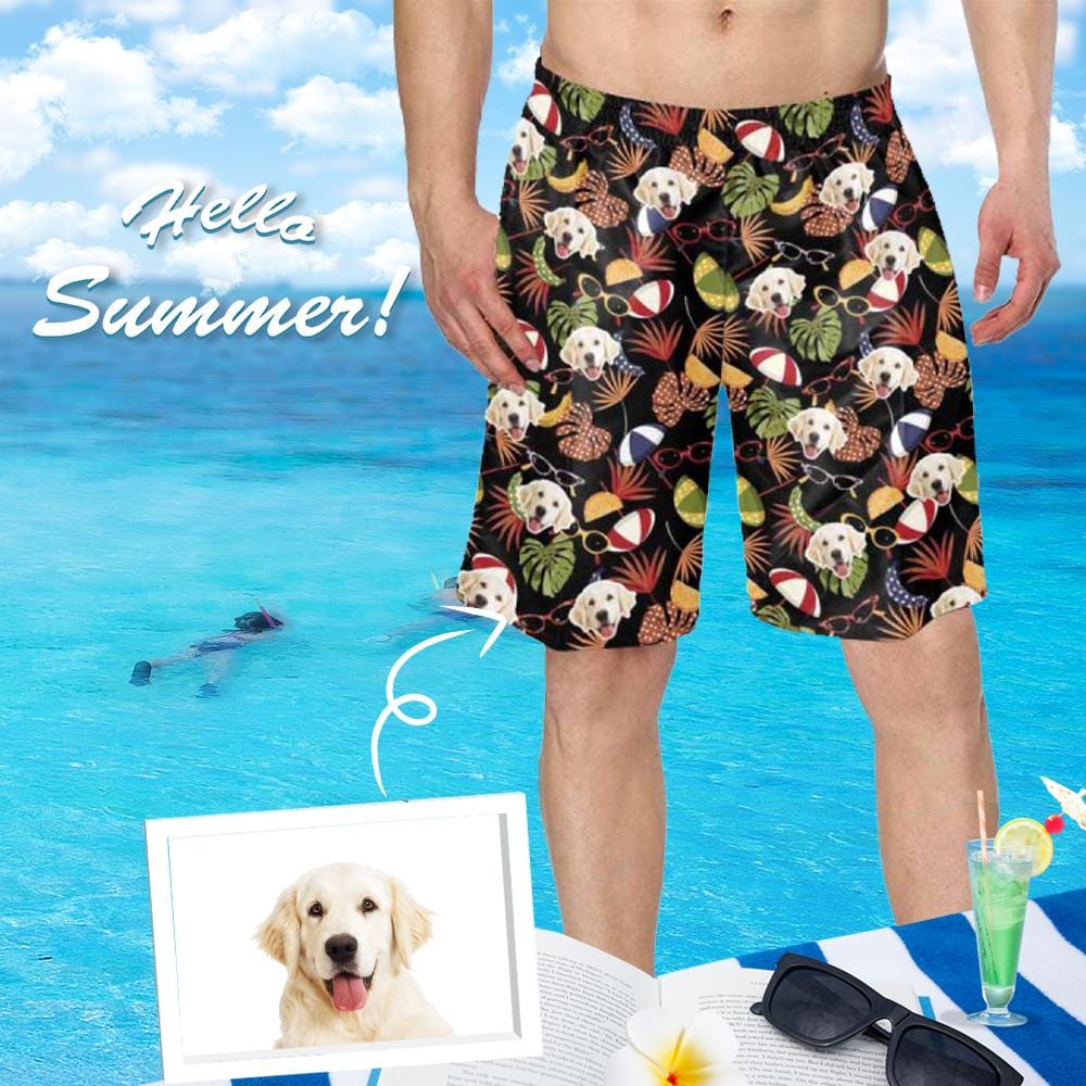 Custom Custom Face Cute Dog Personalized Photo Men's Elastic Beach Shorts - YesCustom