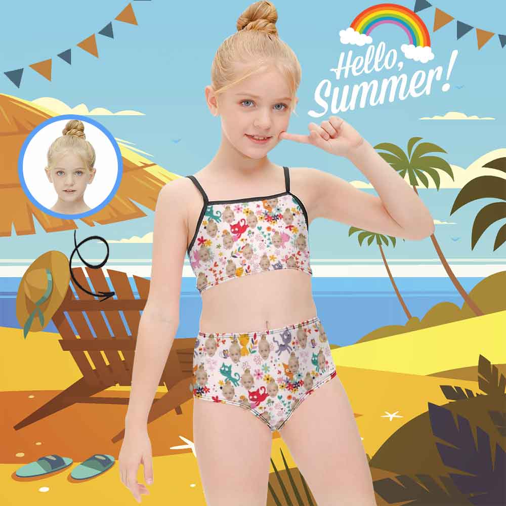 Custom Custom Face Cute Kitten Kid's Slip Swimsuit Add Your Own Image - YesCustom