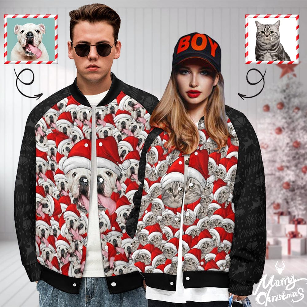 Custom Custom Face Cute Pet Couple Women/Men's All-Print Baseball Uniform Unisex Outerwear - YesCustom