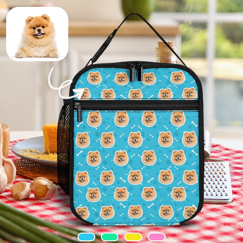 Custom Custom Face Cute Pet Portable Blue Insulated Lunch Bag - YesCustom