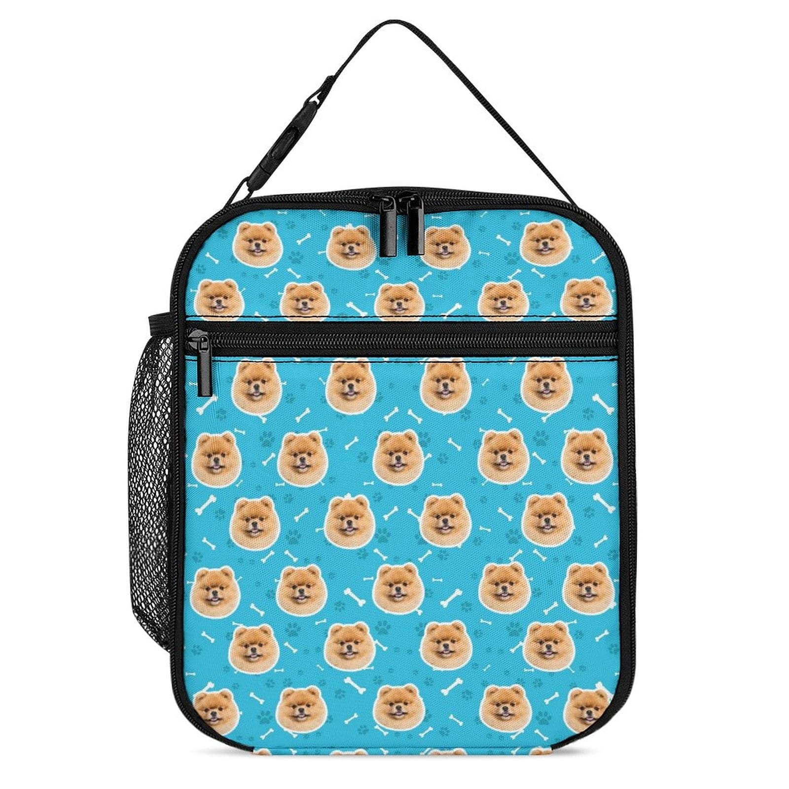 Custom Custom Face Cute Pet Portable Blue Insulated Lunch Bag - YesCustom