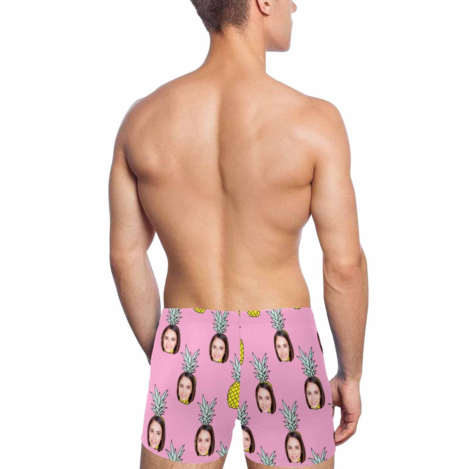 Custom Custom Face Cute Pink Pineapple Men's Athletic Swim Jammers Quick Dry Waterproof Compression Square Leg Swim Briefs Swimsuit - YesCustom